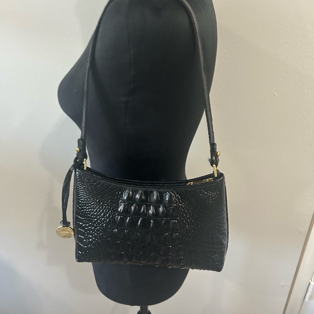 Brahmin Black Crocodile-Embossed Shoulder Bag